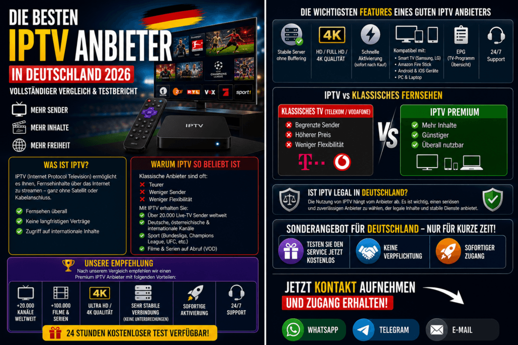 🇩🇪 Die besten IPTV Anbieter Deutschland 2026 – Vollständiger Vergleich & Testbericht